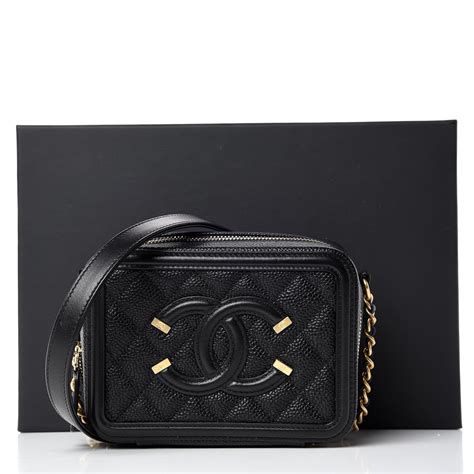 Chanel Caviar Leather CC Filigree Vanity Clutch with Chain